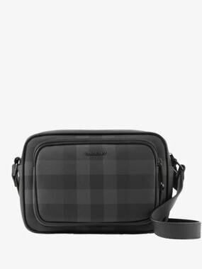 Burberry Black charcoal Check Leather Messenger Bag